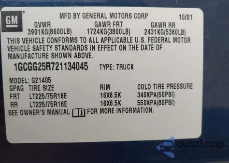 2002 Chevrolet Express from USA, damaged, VIN 1GCGG25R721134045